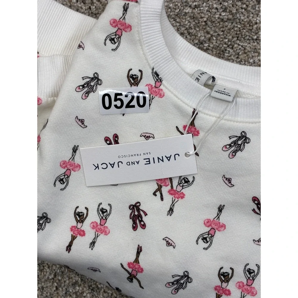 Janie & Jack Girls Ballerina Sweatshirt and Legging Set Pink Cream Sz7 NWT #0520